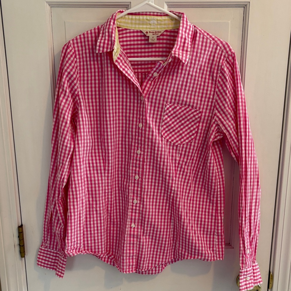 Brooks brothers size 12 Pink and White Checkered Shirt preppy! Likenew